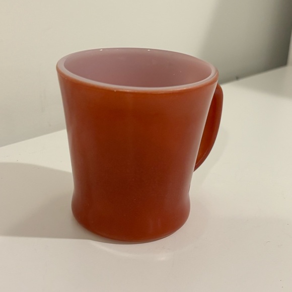 Vintage Fire King Anchor Hocking D-handle milk glass coffee mug reddish orange - Picture 3 of 9